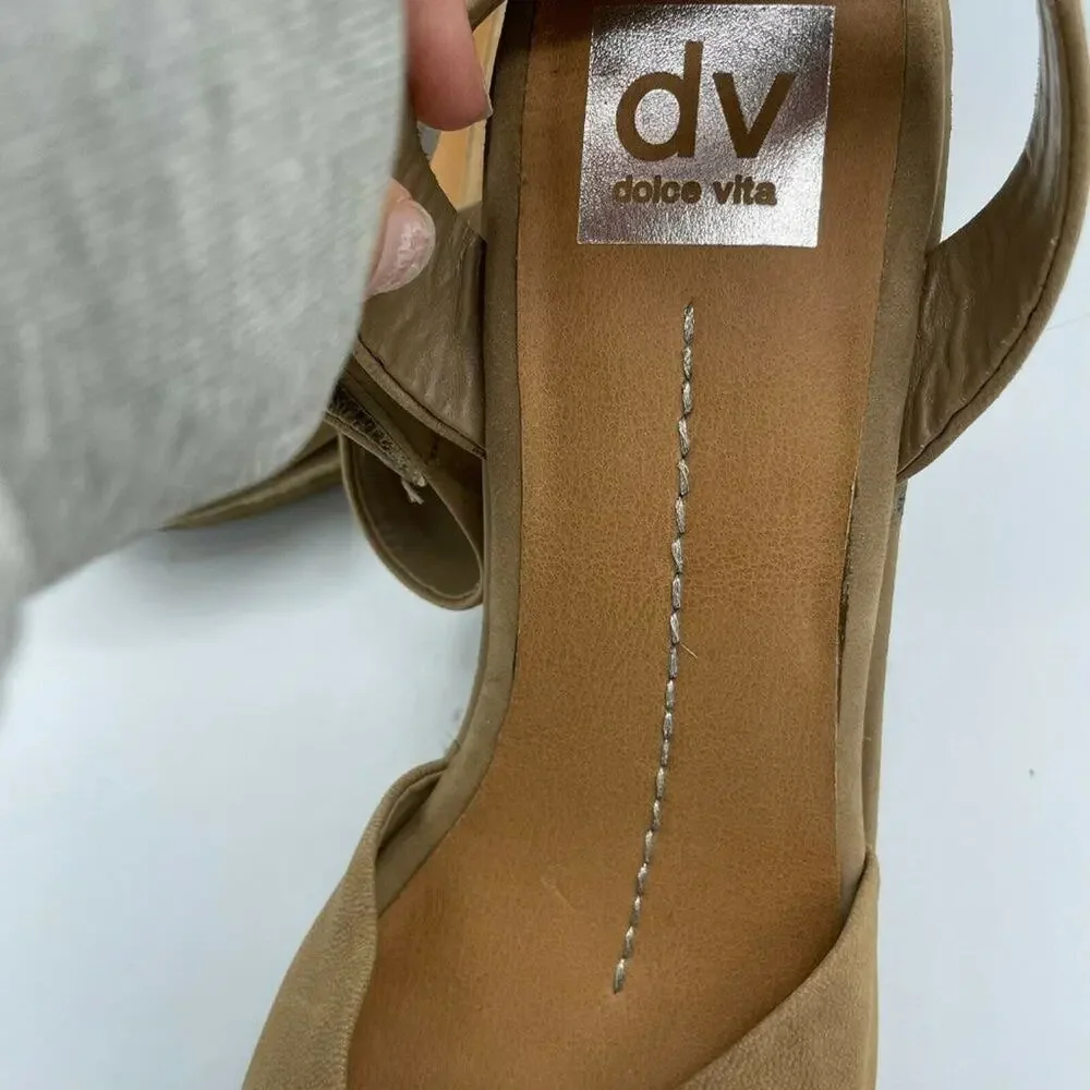 Dolce Vita Brown Leather Espadrille Wedge Sandals Womens 10 Heels Beachy Summer